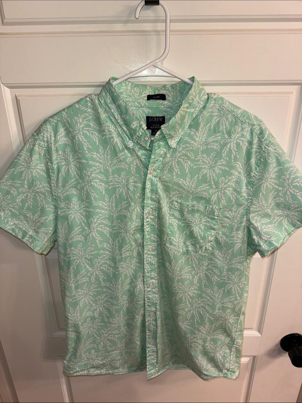 J. Crew Mint Green and White Palm-Print Short-Sleeve Button-Down Shirt